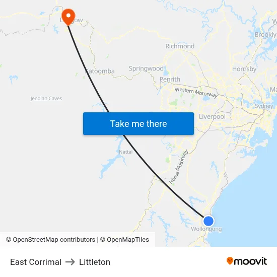 East Corrimal to Littleton map