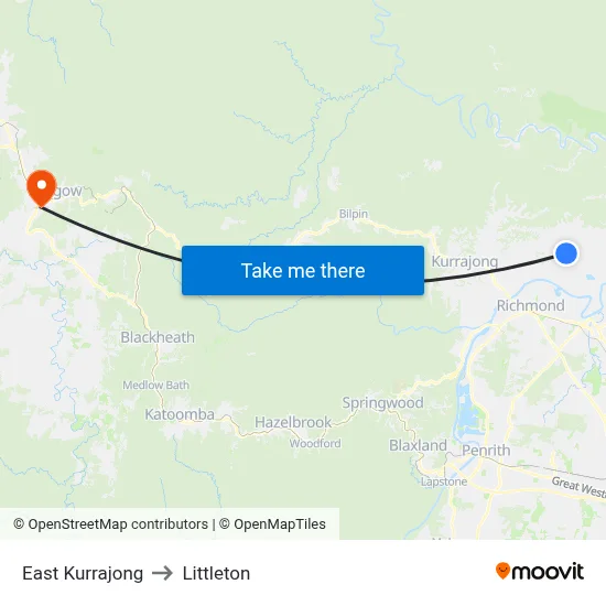 East Kurrajong to Littleton map
