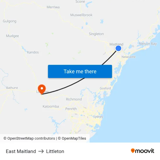 East Maitland to Littleton map