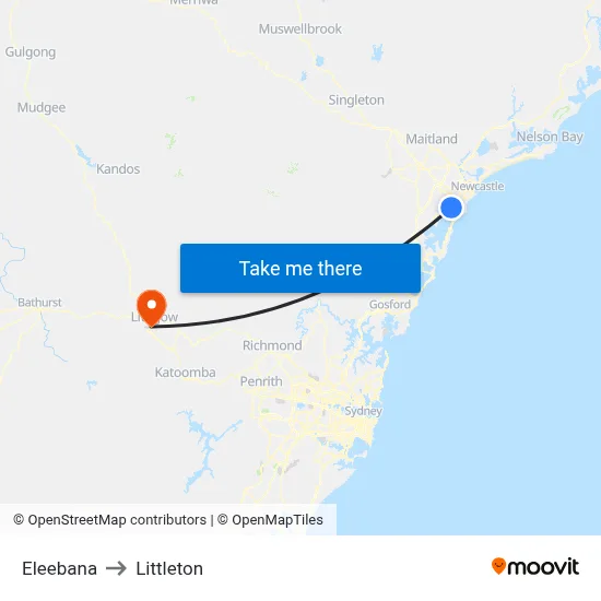 Eleebana to Littleton map