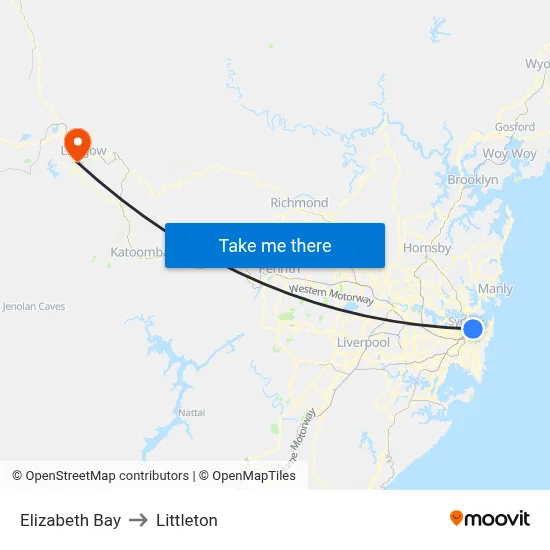 Elizabeth Bay to Littleton map