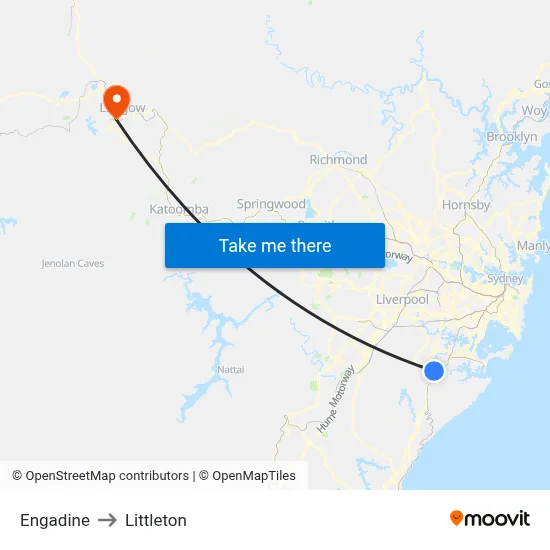 Engadine to Littleton map