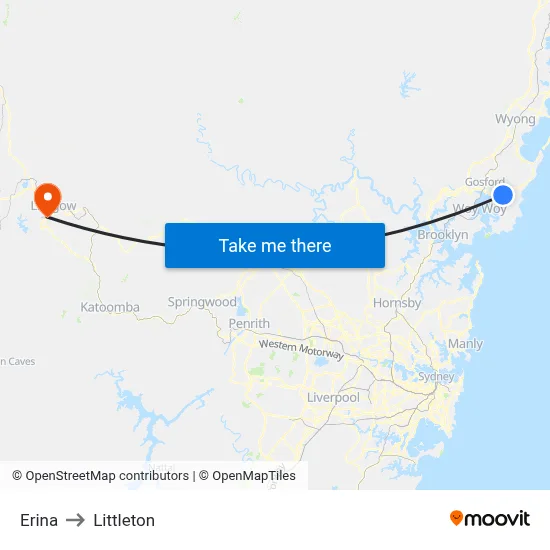 Erina to Littleton map