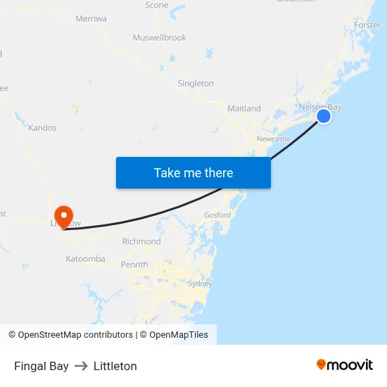 Fingal Bay to Littleton map