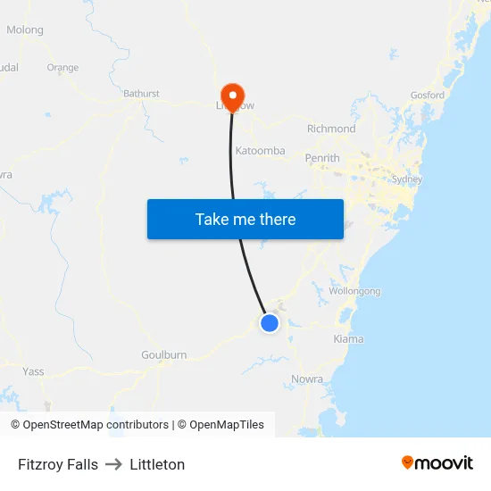 Fitzroy Falls to Littleton map