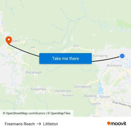 Freemans Reach to Littleton map