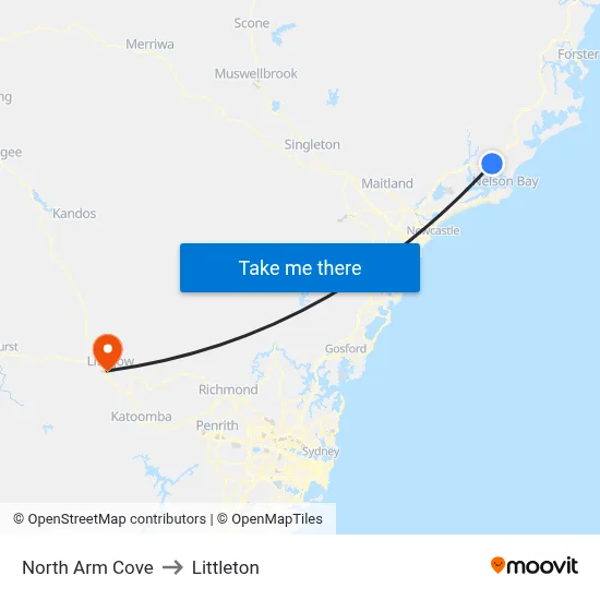 North Arm Cove to Littleton map