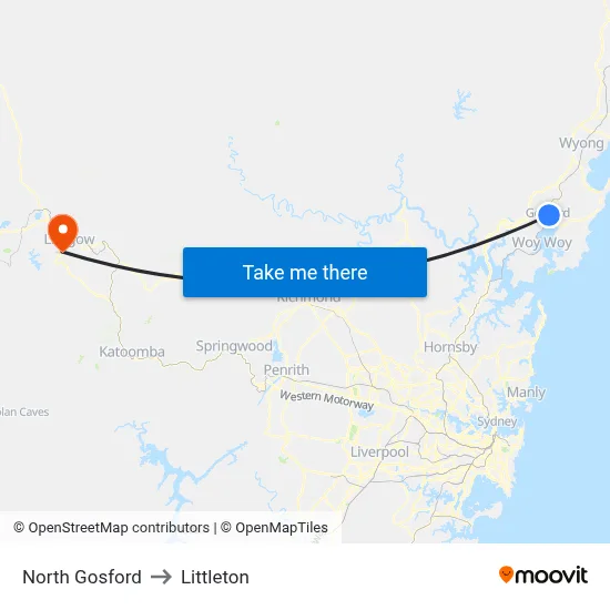 North Gosford to Littleton map