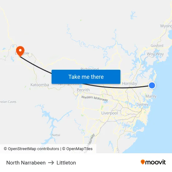North Narrabeen to Littleton map