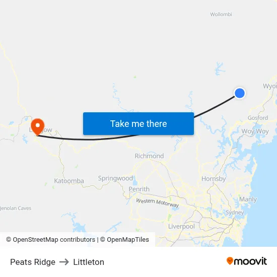 Peats Ridge to Littleton map