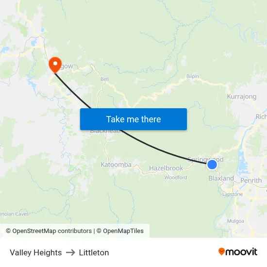 Valley Heights to Littleton map