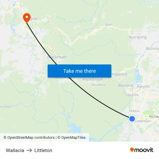 Wallacia to Littleton map