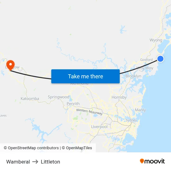 Wamberal to Littleton map