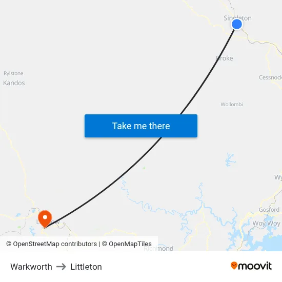 Warkworth to Littleton map