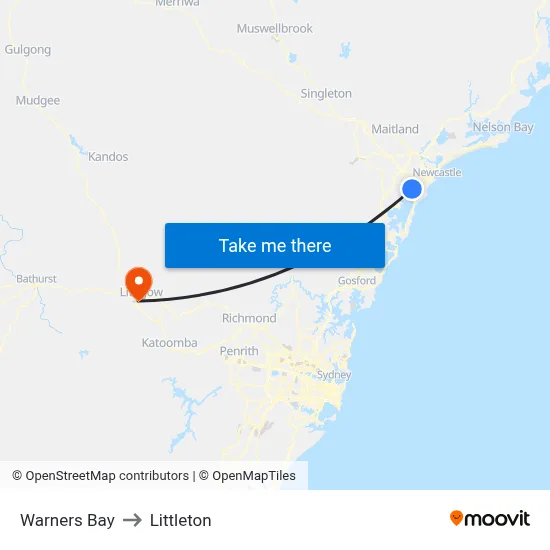 Warners Bay to Littleton map