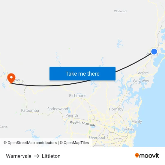 Warnervale to Littleton map
