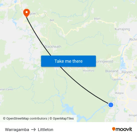 Warragamba to Littleton map