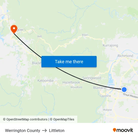 Werrington County to Littleton map
