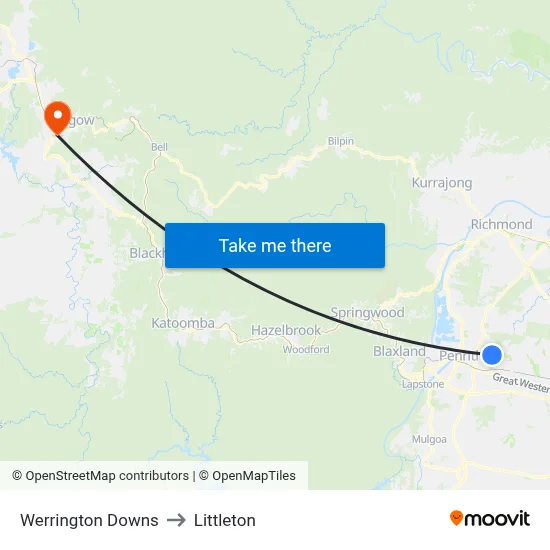 Werrington Downs to Littleton map