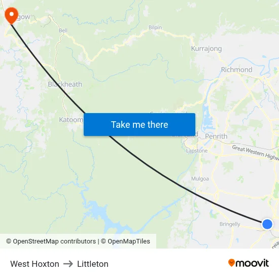 West Hoxton to Littleton map