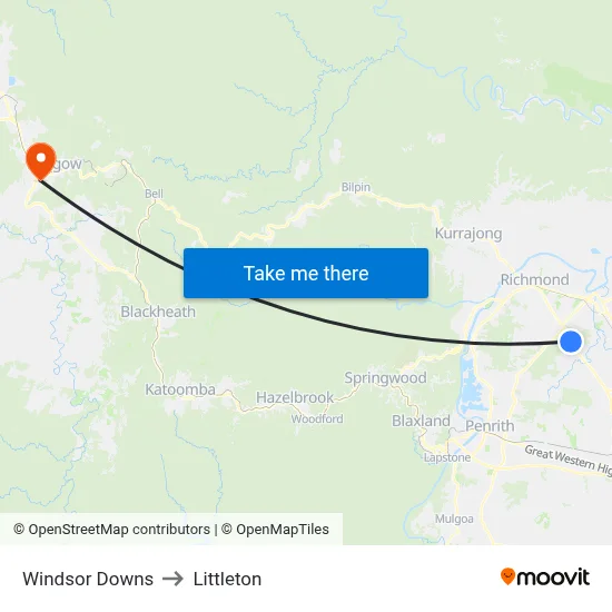 Windsor Downs to Littleton map