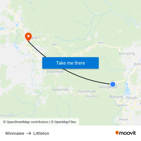 Winmalee to Littleton map