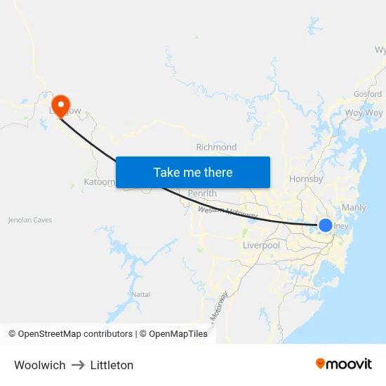 Woolwich to Littleton map