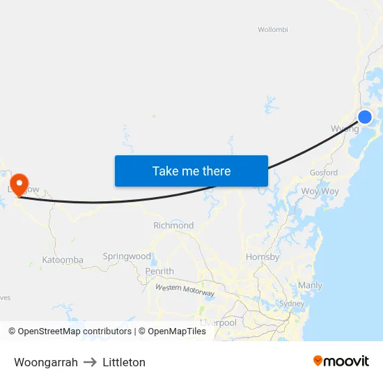 Woongarrah to Littleton map