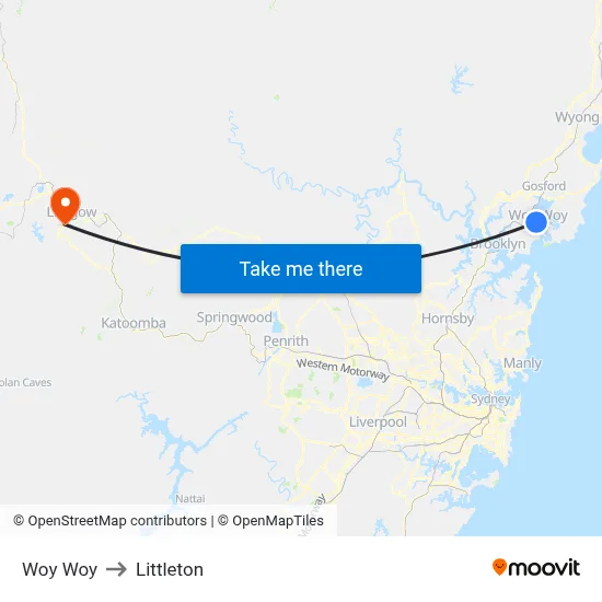 Woy Woy to Littleton map