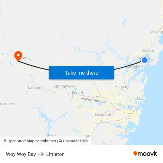 Woy Woy Bay to Littleton map