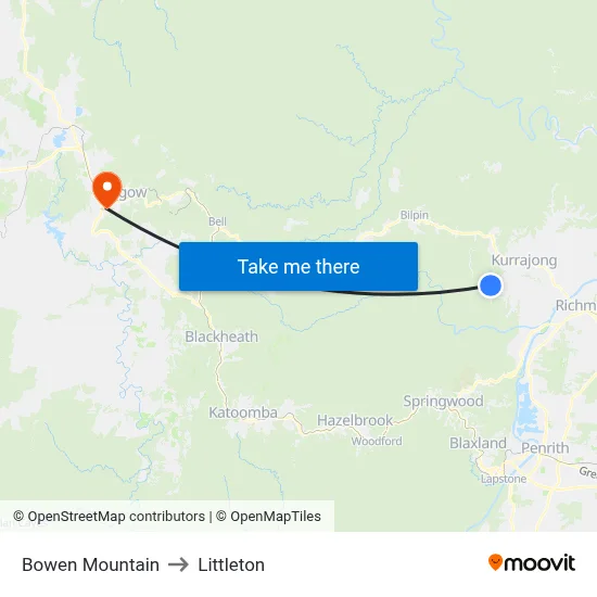 Bowen Mountain to Littleton map