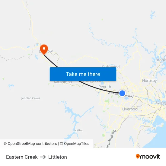 Eastern Creek to Littleton map