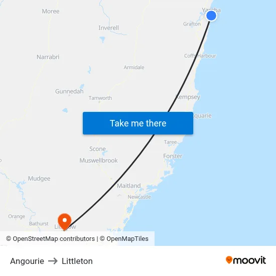Angourie to Littleton map