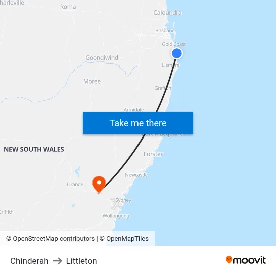 Chinderah to Littleton map