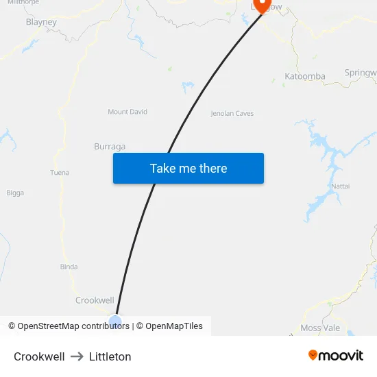 Crookwell to Littleton map