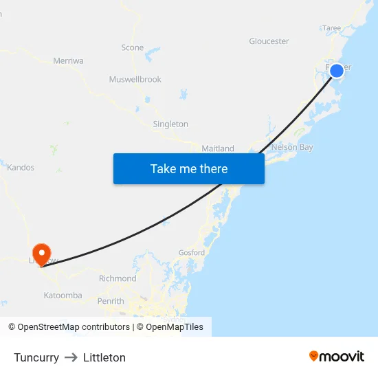 Tuncurry to Littleton map