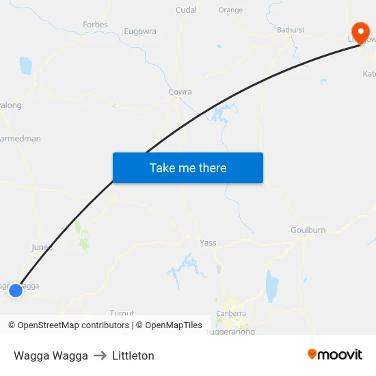 Wagga Wagga to Littleton map