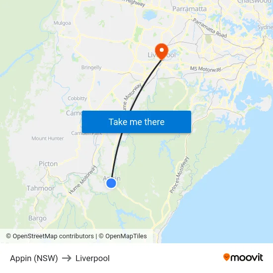 Appin (NSW) to Liverpool map