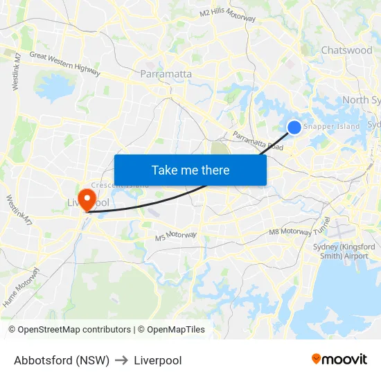 Abbotsford (NSW) to Liverpool map