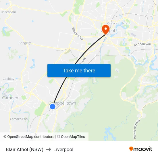 Blair Athol (NSW) to Liverpool map