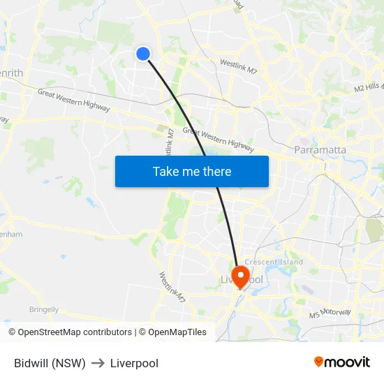 Bidwill (NSW) to Liverpool map