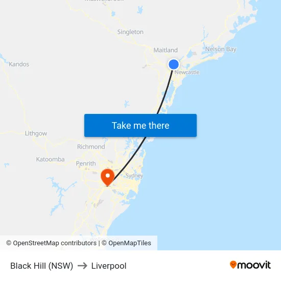 Black Hill (NSW) to Liverpool map