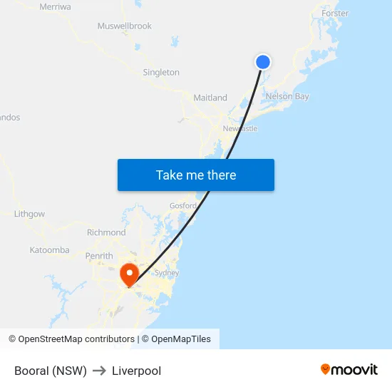 Booral (NSW) to Liverpool map