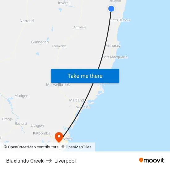 Blaxlands Creek to Liverpool map