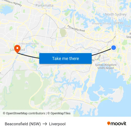 Beaconsfield (NSW) to Liverpool map