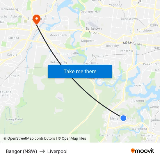 Bangor (NSW) to Liverpool map