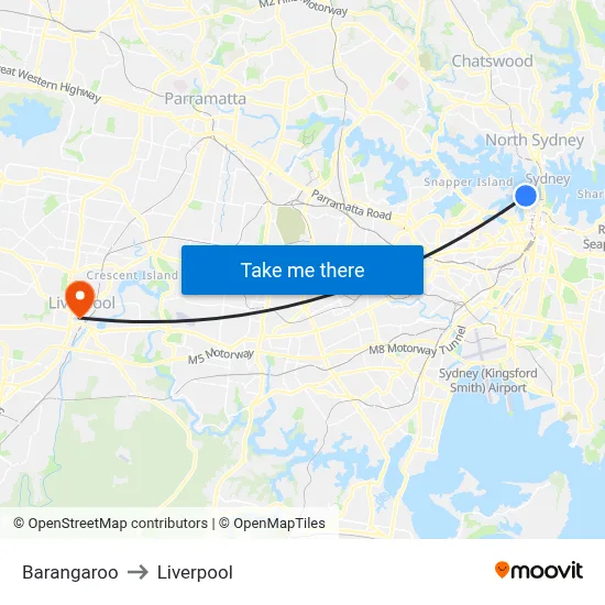 Barangaroo to Liverpool map