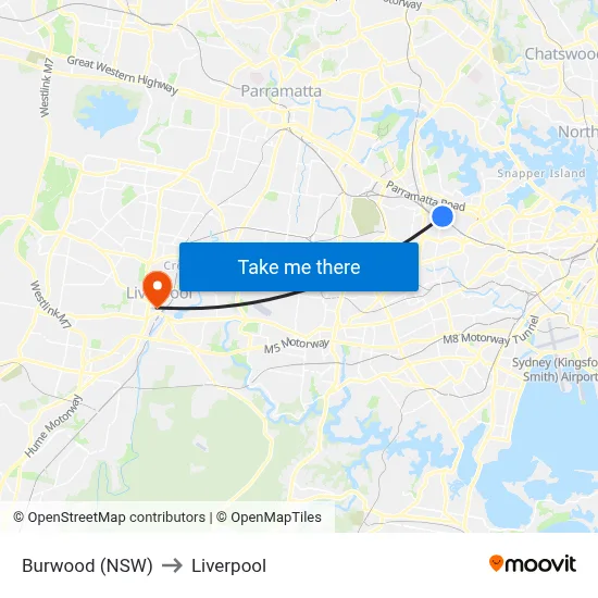 Burwood (NSW) to Liverpool map