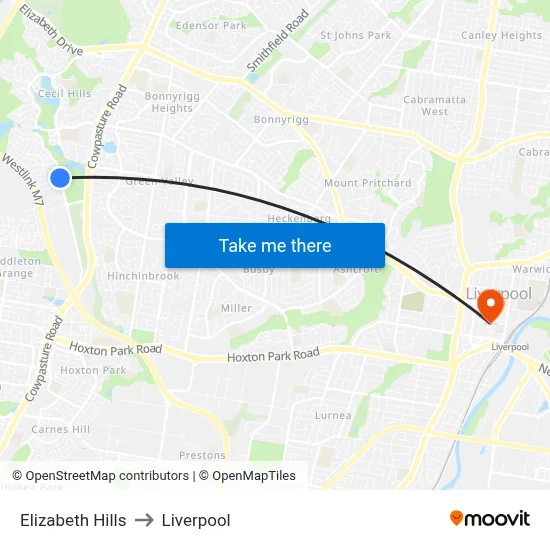 Elizabeth Hills to Liverpool map