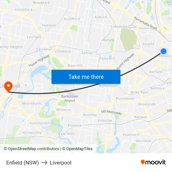 Enfield (NSW) to Liverpool map